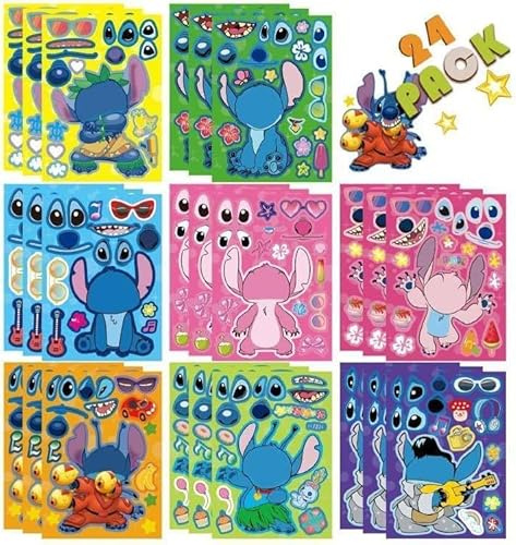 24-Pack DIY Make-a-Face Sticker Kit for Kids | 8 Cartoon Animal Designs, Reusable Face Stickers | Party Favors, Classroom Activity, Gift Idea