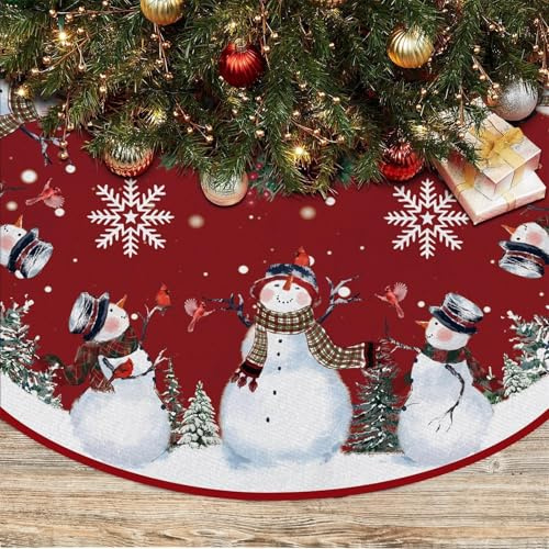 Vahlbeste Weihnachtsbaumdecke Rund 122cm(48 Zoll), Christbaumdecke Rund mit Schneemann/Schneeflocke/Weihnachtsbaum Motiv,Baumdecke Weihnachtsbaum Teppich für Weihnachtsbaumschmuck,Feiertagsfeiern
