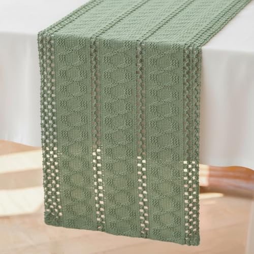 Brylleii Grün Tischläufer Häkel Salbeigrün Boho Makramee Deko Tisch Läufer Modern 30x140 Frühling Baumwolle Tischdecke Klein Landhausstil Abwaschbar Table Runner Schmal für Hochzeit Tischdeko