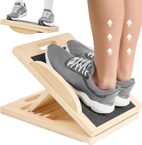 Balance Board und Schrägbrett aus Holz, Verstellbares‌ Wadendehner, Wackelbrett für Physiotherapie, Gleichgewichtstrainer, 1.8 cm Dicke der Holzplatte, für Kniebeugen, Muskeldehnung, Yoga, Training