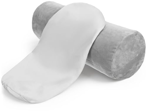 Prasacco 2 Pack Cervical Neck Roll Pillow Cover, Gray Round Pillowcase with Zipper, 16x6 Inch Cylinder Bolster Pillow Case, Soft Breathable Polyester Pillows Covers
