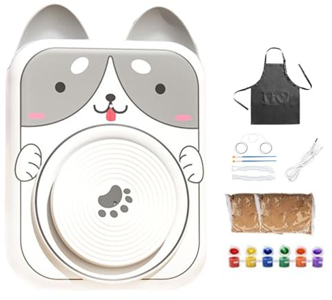 Befeixue Tornio per Ceramica per Bambini USB 5V DC, Tornio per Ceramica con Animali Cartoon, Attrezzi Elettrici per Modellare Intagliare Dipingere Creare Sculture
