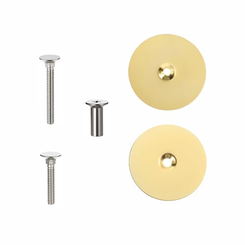 BE-TOOL 2 Pack Door Hole Cover Plate Gold Round 2.7 in Diameter Rust-Proof | door hole filler plate, 2pcs durable door hole cover, 14cm/1.57in screw, 13cm/1.22in screw, 12cm/0.8in nut, easy installation