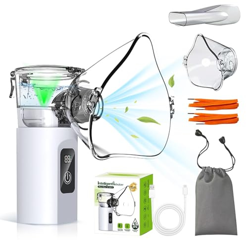 Inhaliergeräte für Erwachsene, Inhalationsgerät Kinder mit LED-Display, Baby Inhalator mit 1800mAh Wiederaufladbarer Akku, Selbstreinigungsmodus, 3 Sprühmodi, 2 Masken & Mundstück