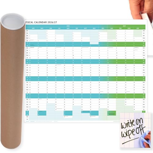 2026/2027 Tax Year Wall Poster Planner Calendar April 2026 – March 2027 | Fiscal Year Calendar, UK Public Holidays, Key Tax Deadlines, Wipe-Clean Laminate Finish, 52-Week Overview for Office