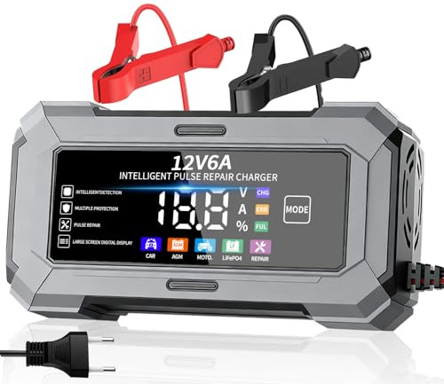 TANYO Caricabatterie per Auto, 12V 6A, Intelligente Riparazione