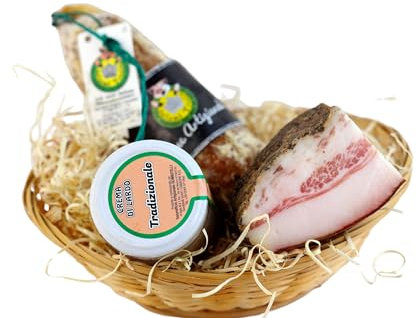 Cesta Pasquale il meglio del Maiale 1 | Cesto Pasquale a base di Salumi Artigianali Toscani | In Regalo biglietto d'auguri personalizzato | Salumificio Artigianale Gombitelli - Toscana