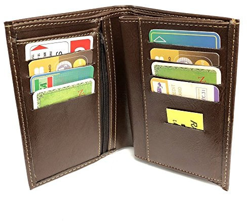 LOLUNA® Grand Portefeuille Classique 3 Volets avec Emplacement 8 Cartes, identité, Carte Grise, permis et Porte-Monnaie zippé, en Simili Cuir uni Homme et Femme (Marron)