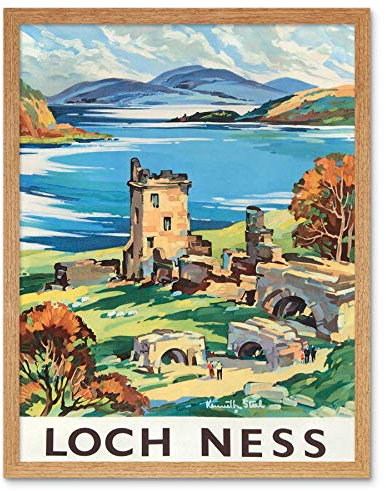Wee Blue Coo Travel Scotland Castle Loch Ness British Railways Art Print Framed Poster Wall Decor Kunstdruck Poster Wand-Dekor-12X16 Zoll