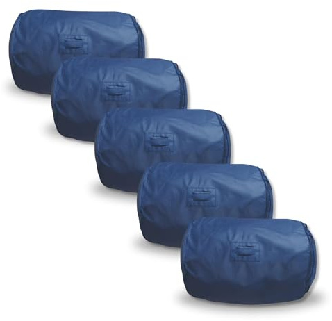 Hoesh UK Navy Single Duvet Storage Bag (Pack of 5) - Breathable Cotton Under Bed Blanket, Comforter & Quilt Holder Organizer - Zippered Underbed Duvet Holder for Bedding