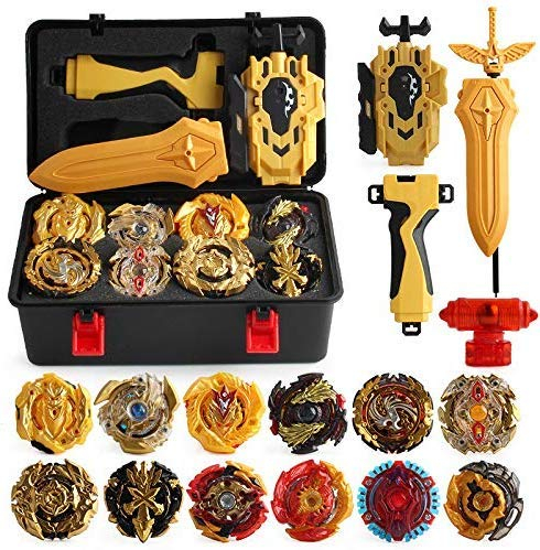 3T6B 12 Nouvelles Doré Bey Toupie Costume avec 2 Lanceur, Burst Turbo Jouet Arena, Blade Toupies Pocket Box Pro