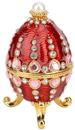 La Lavande Schmuckkästchen in Eiform, Fabergé-Ei, Osterei, russisches Handwerk, Geburtstag, Hochzeit, Weihnachtsgeschenk für sie, Mädchen, Damen, 7,5 x 6,5 x 5,2 cm (Tomate rot)