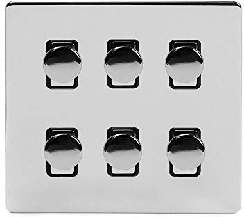 Soho Lighting Polished Chrome 6 Gang 2 Way Intelligent Trailing Dimmer Light Switch Screwless