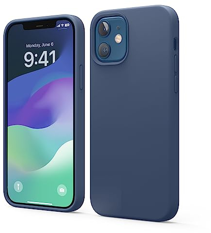 elago Coque Silicone Liquide Compatible avec iPhone 12 et 12 Pro (6,1”) Case Premium, Étui Protection Complète, Cover Antichoc à 3 Structure (Bleu)