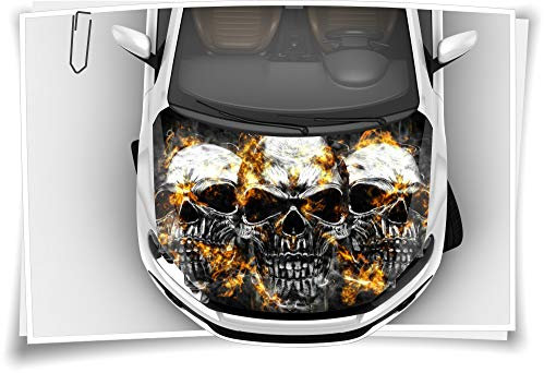 Motorhaube Auto-Aufkleber Totenkopf Skull Metall Feuer Rauch Steinschlag-Schutz-Folie Airbrush Tuning Car-Wrapping Luftkanalfolie Digitaldruck Folierung