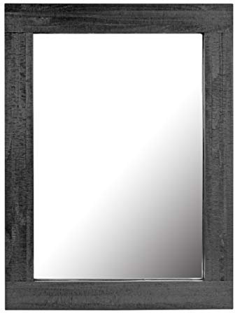 Stonebriar Rustic Rectangular Black Painted Wood Frame Hanging Wall Mirror for Vertical or Horizontal Display