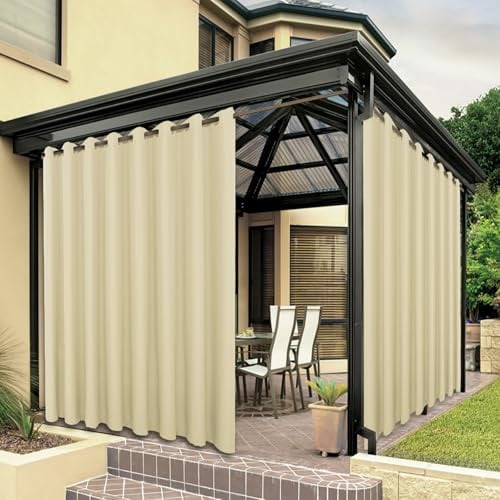 Bonzer wasserdichte Outdoor-Vorhänge für Terrasse, breite Ösen, Sonnenlicht blockierend, Außenvorhänge für Pavillon, Veranda, Pergola, Pavillon, 1 Stück, 275 x 213 cm, Creme