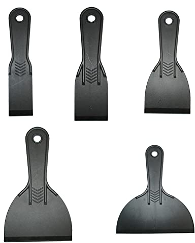 Glosoni 6 Pcs Plastic Putty Scrapers Set, Paint Scrapers Tools, Putty Filler Scraper for Spackling, Patching, Decals, Wallpaper, (Black, 5 Pieces)