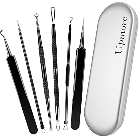 Upmore Pickel Werkzeug-Set, Mitesserentferner, professionelle Edelstahl-Akne, Hautunreinheiten, Komedonen-Entfernungswerkzeug, mit Metallgehäuse und Pinzette, für Whitehead-Akne auf der Nase