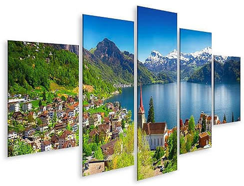 islandburner Bild auf Leinwand Dorf Weggis Vierwaldstättersee Umgeben Von Schweizer Alpen Panorama Bilder Wandbilder Poster