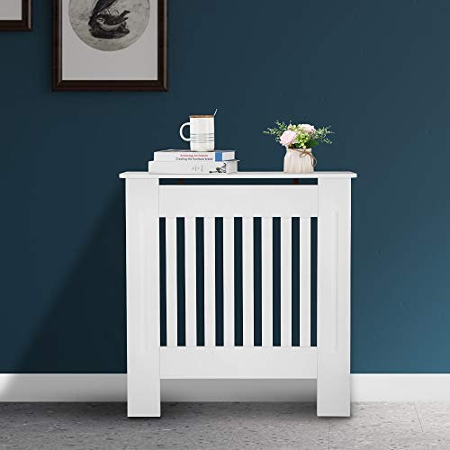 Alightup Cache Radiateur en MDF Peint - Couvercle Design Armoire avec Lattes en Bois et Grille Étagère Supérieure - Dimensions 71 x 17 x 80.5 cm pour Salon et Chambre