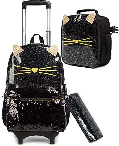 Rolling Backpacks Wheeled Bags Trolley School Bags Primary Travel Luggage 3 in 1 Kids Bookbag Set with Lunch Bag