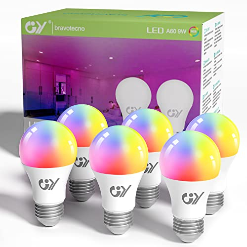 GY Alexa Glühbirne Smart Lampe E27 A60 9W 850lm,Alexa Zubehör WLAN Leuchtmittel Kompatibel mit Google Home 2.4 GHz,RGB Dimmbar Warmweiß-Kaltweiß und Mehrfarbige Birne,6 Stück