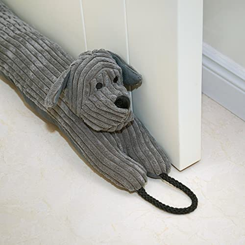 Estimber Unter Tür Zugluftstopper Dekorative Windstopper 96cm für Tür & Fenster, beschwert Tier Luft Zugluftstopper Schlange Lärm Blocker für unten an der Tür mit hängenden Schlaufen - Grau Hund
