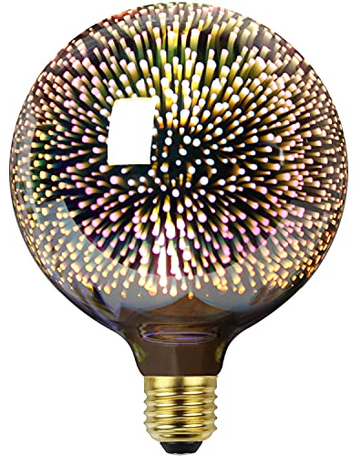 TIANFAN klassische Edison 3D-Glühbirne mit Feuerwerk-Optik, LED-Lichtquelle, AC85-240 V, E27, dekorative Glühbirne (G125, Silber)