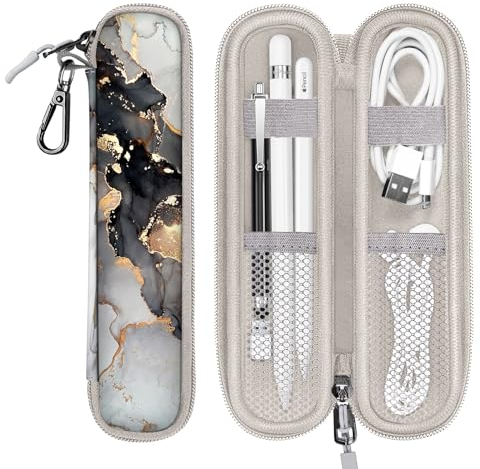 FINTIE Stifthalter Tasche für Apple Pencil Pro/USB-C & Apple Pencil 1./2. Gen, Kratzfeste weiche Hülle aus Neopren, Schutzhülle Cover Pouch mit integriertem Reißverschluss und Ablagefach,TrüberMarmor
