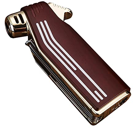 Feuerzeuge Pfeifenfeuerzeug Gas Butan Nachfüllbar Soft Flame mit Pfeifenreiniger Werkzeugen für Pfeifen(ohne Gas),Brown,92 * 45 * 19mm