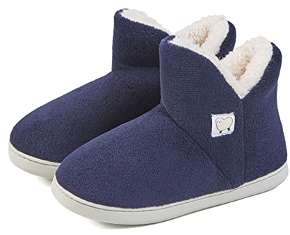 AUXDIQ Hausschuhe Damen Herren Plüsch Gefüttert Winter Hausstiefel rutschfest Pantoffeln Stiefel Schuhe Drinnen und Draußen Marineblau 39/40 EU