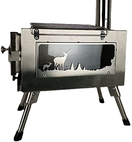 Folding Wood Burning Stove with Freestanding Outdoor Stainless Steel Chimney,Stainless Steel Material,Outdoor Heating Stove,Tent Heater,Camping Kitchen Utensils