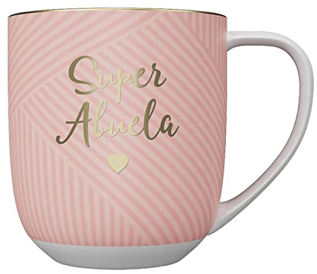 DRAEGER PARIS 1886 - Taza Cerámica Super Abuela con Mensaje Elegante - Diseño Chic en Azul o Rosa con Detalles Oro - Capacidad 320ml, Decorativa y Apta para Lavavajillas