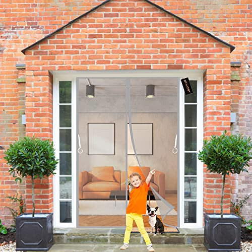 Magnetic Fly Screen Doors Grey 140x205cm Mesh Fly Curtain Shuts Automatically Keep Insects Out Without Drilling for Door Window