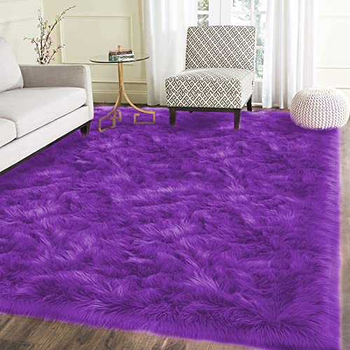 Latepis Kunstfellteppich, Vorleger, flauschig, waschbar, Überwurf, für Wohnzimmer, Schlafzimmer, Boho-Teppich, Heimdekoration, rechteckig, 152 x 244 cm, Lila