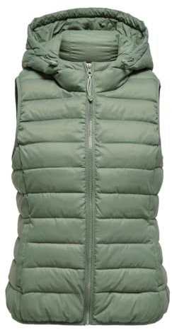 ONLY Damen Steppweste Onlnew Tahoe Damenweste mit Kapuze 15205760, Hedge Green,XS
