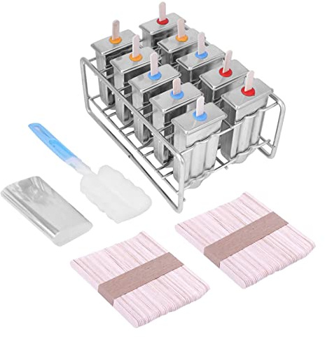 10 moldes de acero inoxidable para paletas con soporte, molde comercial y para el hogar, molde para helados, molde para hacer helados, jugo (cabeza redonda)