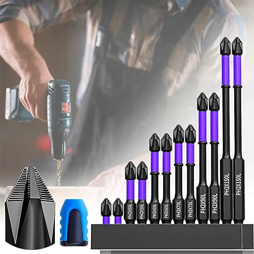 Vopetroy D1 Anti-Slip and Shock-Proof Bits with Phillips Screwdriver Bits,Upgraded High Hardness and Strong Magnetic Bit,Anti-shock Strong Magnetic Non-slip Bit,Magnetic Drill Bit (2 Set)