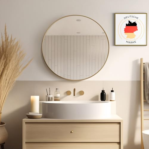 Joulise Runder Spiegel - Wandspiegel rund - 50/60/70 cm für Badezimmer, Schlafzimmer, Flur - Dekorativer Spiegel rund - Stilvoll & Modern - Spiegel groß - Badspiegel / Wandspiegel - Gold, Ø 60cm