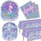 Lot de 122 nappes à thème sirène - Assiettes et serviettes de table à thème écailles de sirène - Pour 40 personnes