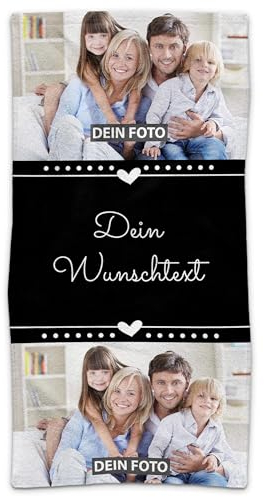 PR Print Royal Handtuch personalisiert mit Foto und Wunschtext - Personalisiertes Handtuch Bedrucken - Persönliches Fotogeschenk für Familie und Freunde | 100 x 50 cm, schwarz