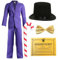 Costume de patron de chocolaterie pour adultes – Taille M – Costume violet, chapeau haut de forme noir, nœud papillon à paillettes dorées, canne à sucre d'orge gonflable, billet doré – Déguisement