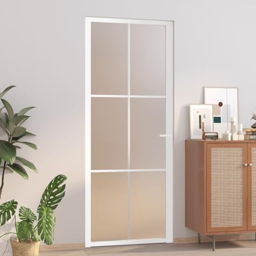 LAPOOH Puerta Interior de Vidrio y Aluminio Blanco Mate 83x201,5 cm, Puertas De Trastero, Puerta Entrada, Puerta Habitación - 350581