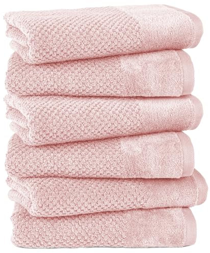 Pure Label 6-TLG. Handtücher Set mit Aufhängeschlaufen aus 100% Baumwolle, saugstark, weich und Oeko-TEX Zertifiziert - 6er Pack Handtücher 50x100 cm aus feinster Baumwolle, Rosa