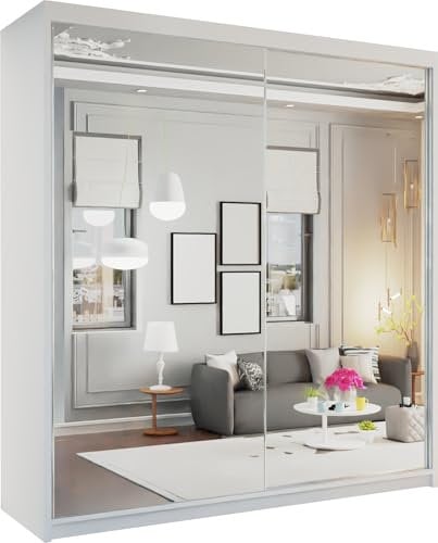 MN Furniture Tilburg Full Mirror Sliding Mirror Door Wardrobe Space Saving Cabinet Bedrrom Closet Comes with 2 Colors & 2 Sizes (White, 150cm)