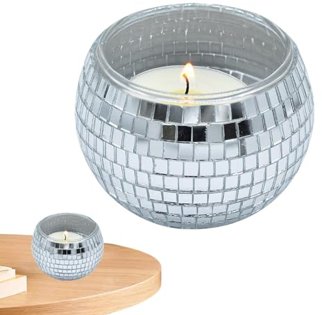 Glass Candle Holder | Votive Disco Candle Holder Stand - Disco Ball Holder, Round Silver Disco Bowl Vase for Wedding Centerpieces, Home Decor