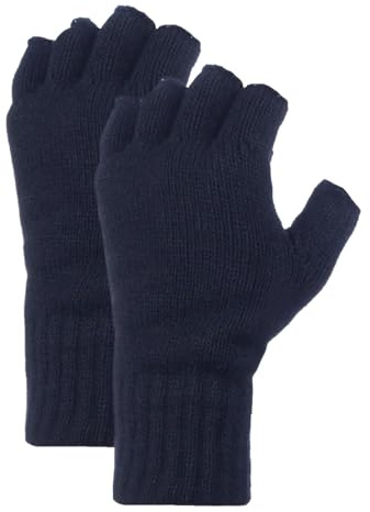 HEAT HOLDERS Herren 2 Paar Fingerlose Handschuhe Warme Strick Thermohandschuhe Ohne Finger mit Innenfleece für Winter (Einheitsgröße, Marine)