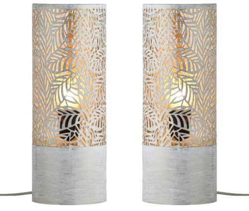 2er Set Skandinavische Tischlampe Verdure klein Weiß aus Metall 34 cm | Zwei kleine Tischlampen im skandinavischen Stil mit weißem Metallkorpus und E27-Fassung für mehrere Wohnbereiche und Balkon.