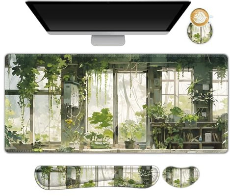 Lauspuck Großes Mauspad und Tastatur-Handgelenkauflage, erweitertes Mauspad mit Handgelenkstütze, ergonomisch, rutschfeste Schreibtischunterlage, Schreibtischschutz, Schreibunterlage für Zuhause,